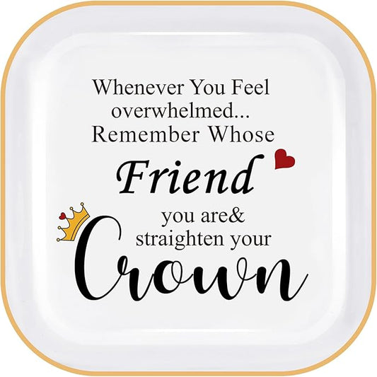 PUDDING CABIN Best Friend Birthday Gifts for Women Jewelry Holder – Remember Whose Friend You Are Straighten Your Crown – Friendship Gifts for Friends Female Besite Sister BFF Coworker