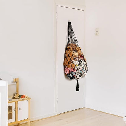 Stuffed Animal Hammock Corner Hanging Net for Stuffy Animal Storage Macrame Toy Display Plushie Toy Holder-Perfect for The Tiny Space Walls, Kid Bedroom Decor Playroom Organizer (Black XL)