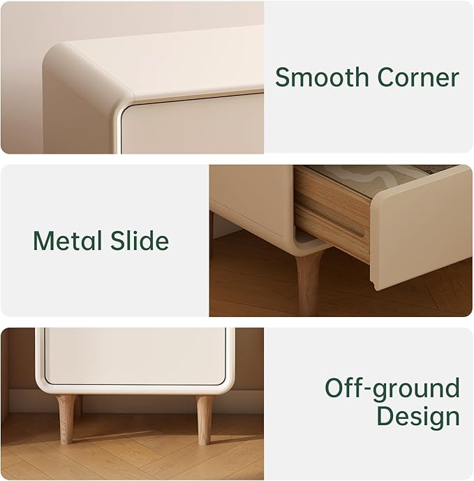 Wayshome White Nightstand with 2 Drawers, Mid Century Modern Nightstands, Solid Wood Night Stand, Wooden Night Stand for Low Bed, Side Table Living Room, Small Bedside Tables for Bedroom
