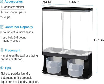 Conworld Laundry Detergent Dispenser, Wall-Mounted Scent Booster Beads Dispenser for Laundry Organizer, Laundry Beads Container, Rice Dispenser, Black