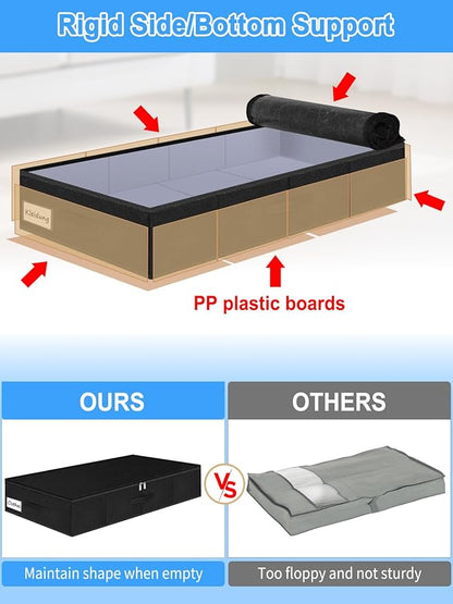 boailydi Under Bed Storage Bags with Zipper, 7 Inch Tall Underbed Storage Containers with Rigid Sides & Bottom,30x15x6.7 Inches, Large Clothes Organizer Box for Bedroom, Dorm, Couch, Black