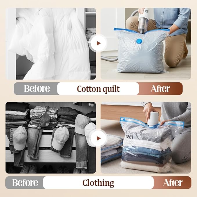 10 Pack Vacuum Storage Bags with Electric Pump, Vacuum Seal Bags for Clothes and Travel, Compression for Comforters and Blankets, Sealer Clothes Storage, with Electric Pump (80 * 100cm)