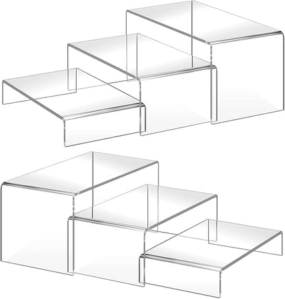 6PCS acrylic risers display stands, Clear Tiered acrylic display risers for Jewelry, Figurines, Snacks & Tabletop Showcase