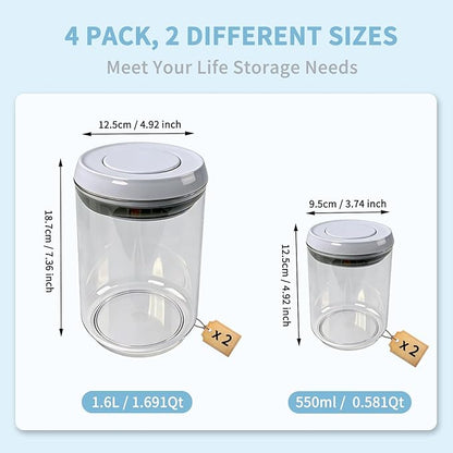 Airtight Pop Top Food Storage Container Sets with Lids 4Pcs Round Pop Containers for Kitchen Pantry Organization BPA-Free Stackable Kitchen Storage Containers for Cereal Flour Sugar (0.6, 1.7qt)*2