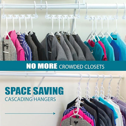 Wonder Hanger Max 10-Pack Space Saving Hangers, Reinforced Hooks Swivels 360°, Cascading Hanger, College Dorms & Storage Closet Organizer, Fully Assembled – White