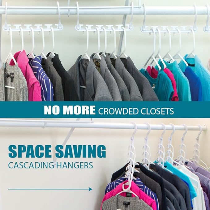 Wonder Hanger Max 20-Pack Space Saving Hangers, Reinforced Hooks Swivels 360°, Cascading Hanger, College Dorms & Storage Closet Organizer, Fully Assembled – White