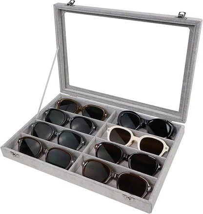 Wudygirl Jewelry organizer Sunglass Organizer 8 Slot Velvet Jewelry Tray Sunglasses Case with Lid Multi Eyeglass Case for Women Men（8 Grid