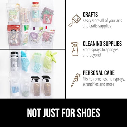 GORILLA GRIP Over the Door Shoe Organizer, 35 Large Breathable Mesh Pockets, Space Saving Hanging Storage Holder, 5 Hook Closet Rack Hanger, Hangs on Closets for Shoes, Accessories 68.5H x 24.5W White