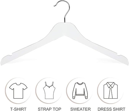 TOPIA HANGER White Wooden Hangers 30 Pack, 0.28 inch Slim Wood Clothes Hanger with Flat Design and Smooth Notches, Lightweight & Durable Space Saving Hangers for Shirt, Coat, Camisole-CT31W