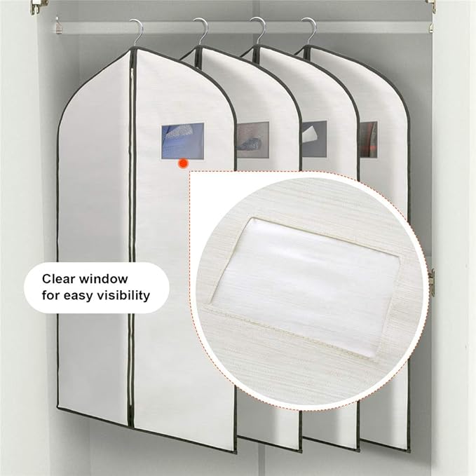 Fabric Garment Bag Suit Bag 40 x 24" Greyish White Suit Bag Hanging Storage Bag with Viewing Window and Zipper for Storage Cotton Clothes Fur Coat or Suit Jacket,QY-FCT01