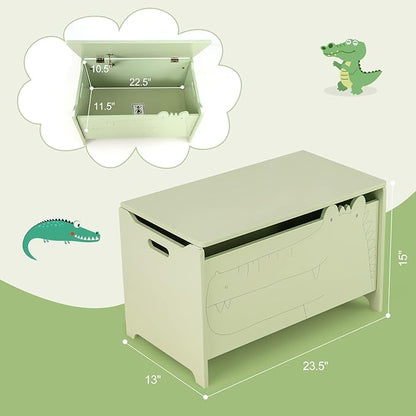 Costzon Wooden Toy Box, Kids Large Trunk Chest with Safety Hinge & Handles, Flip-Top Storage Organizer for Children’s Playroom Bedroom Living Room Entryway (Green)
