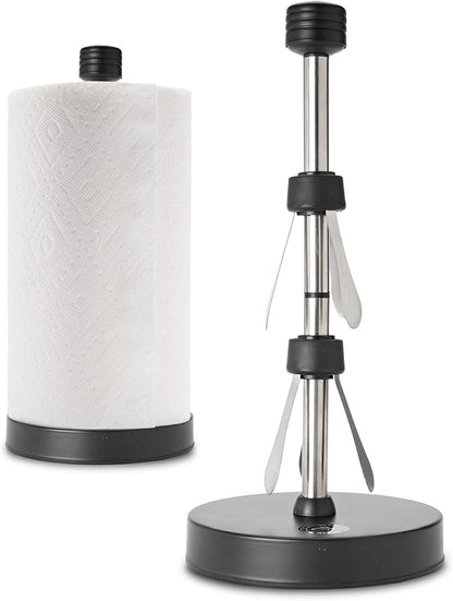 Dear Household Stainless Steel Paper Towel Holder Easy One-Handed Operation - This Sturdy Weighted Paper Towel Dispenser Countertop Model Has Suction Cups and Holds All Paper Towel Rolls - Black