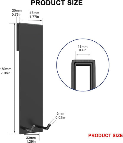 KITHOLD Shower Door Hook, Extended Length Frameless Shower Door Hook (7 Inches), Heavy-Duty Bathrobe Towel Stainless Steel Hook, No Drilling or Adhesive Required, 2-Pack, Black