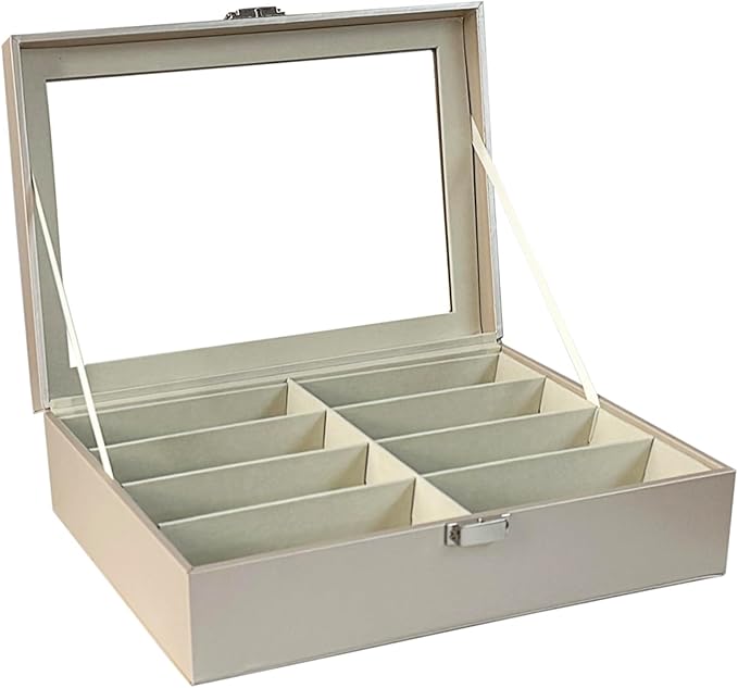UnionPlus 8-Slots Sunglasses Case Organizer, Eyeglass Glasses Display Holder Collector, Multiple Sunglasses Storage Case, Pearly-lustre Beige