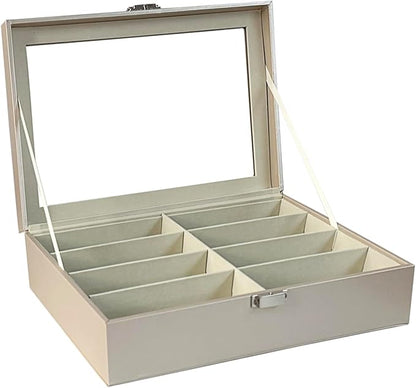UnionPlus 8-Slots Sunglasses Case Organizer, Eyeglass Glasses Display Holder Collector, Multiple Sunglasses Storage Case, Pearly-lustre Beige