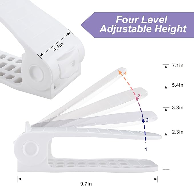 HOMOKUS Shoe Slots Organizer,16 Pack Adjustable Shoe Stackers,Double Layer Shoe Rack Holder,Four Position Flexible Adujstable Shoe Storage Slot for Closet Organization,Entryway (White)