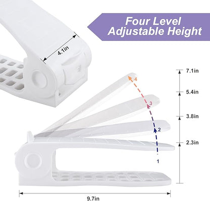 HOMOKUS Shoe Slots Organizer,16 Pack Adjustable Shoe Stackers,Double Layer Shoe Rack Holder,Four Position Flexible Adujstable Shoe Storage Slot for Closet Organization,Entryway (White)