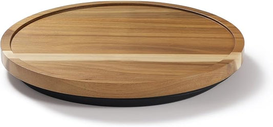 LAMU 9'' Acacia Wood Lazy Susan Organizer for Table Top, Lazy Susan Turntable for Cabinet, Kitchen, Countertop, Pantry Organization