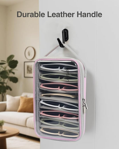 Luxtude Travel Sunglasses Organizer Case for Women Men, Glasses Case Multiple Pairs w/Adjustable Slot, Clear Sunglass Storage