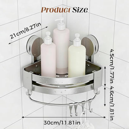 XieJY Bathroom Triangle Shelf, 2026 Upgraded Bathroom Storage Rack Corner Shower Shelves No Drilling Suction Cup Shower Organizer with Towel Bar and Hooks Removable (2, Triangular)