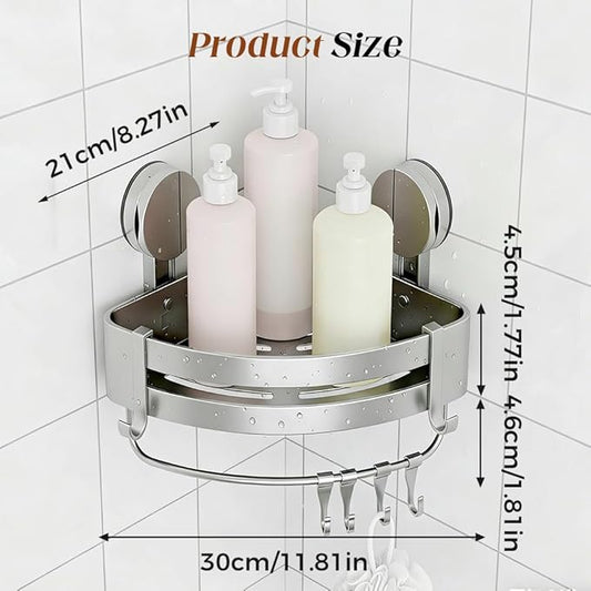 XieJY Bathroom Triangle Shelf, 2026 Upgraded Bathroom Storage Rack Corner Shower Shelves No Drilling Suction Cup Shower Organizer with Towel Bar and Hooks Removable (1, Rectangular)