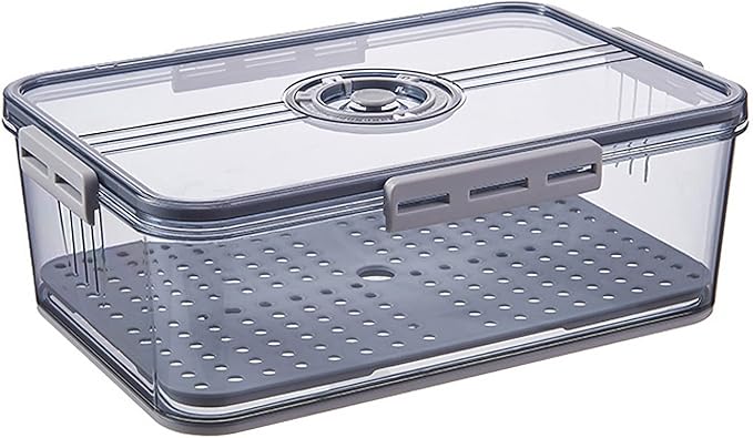 Huaqinglian Fridge Produce Saver Food Storage Bin with removable Drain Tray, Stackable Refrigerator Organizer Fresh Keeper Container with timer lid For Kitchen Produce Fruit Vegetables storage (4.5L)