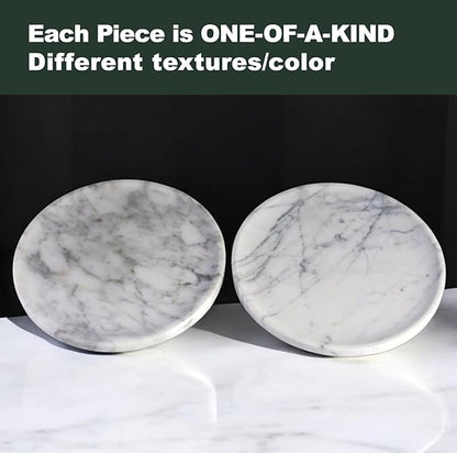 Natural Marble Decorative Tray for Bathroom Bedroom Kitchen Dresser, 11” Round Vanity Trays for Jewelry, Perfume, Cosmetic, Candle, Countertop Storage Organizer for Home Decor White, Arabescato