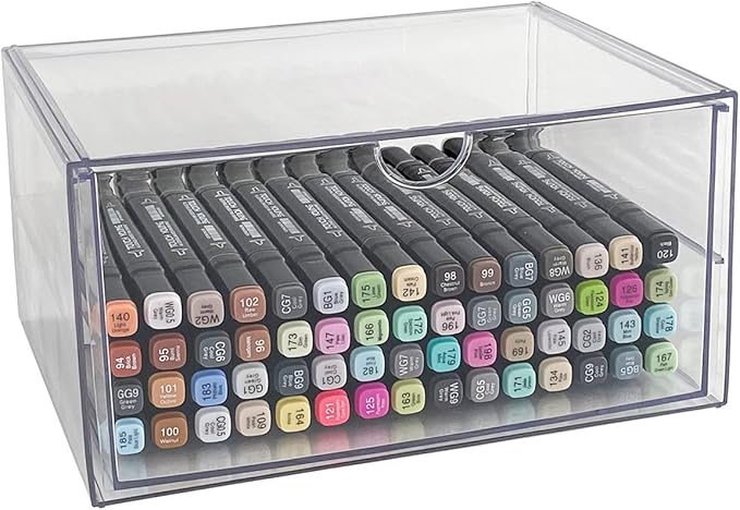 NINEWEEN Clear Desk Organizers and Accessories, 2 Pack Plastic Drawer Organizer for Office Supplies, Marker Pen, Art Crafts, Stationery, Coffee Pods, Stackable Home Storage (2 Drawers)