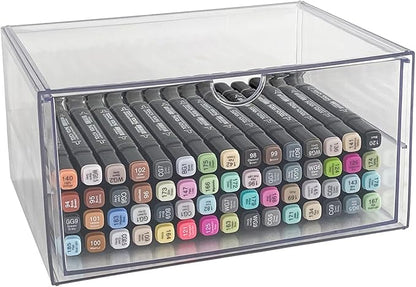 NINEWEEN Clear Desk Organizers and Accessories, 2 Pack Plastic Drawer Organizer for Office Supplies, Marker Pen, Art Crafts, Stationery, Coffee Pods, Stackable Home Storage (2 Drawers)