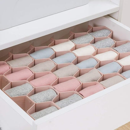 Poeland Drawer Divider Organizer Adjustable DIY Grid Honeycomb Drawer Divider for Underwear Belt Scarf Socks Pink 2 Pack