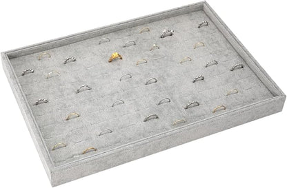 Polmart Stackable 100-Slot Rings & Earrings Organizer/Storage/Display Trays, Gray Velvet (2-Pack)