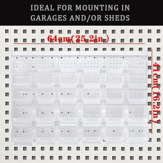 Transparent Garage Organizer Bins, 30PCS Wall Mounted Storage Small Parts Bins With White Pegboard to Store Nuts,Bolts, Screws, Nails