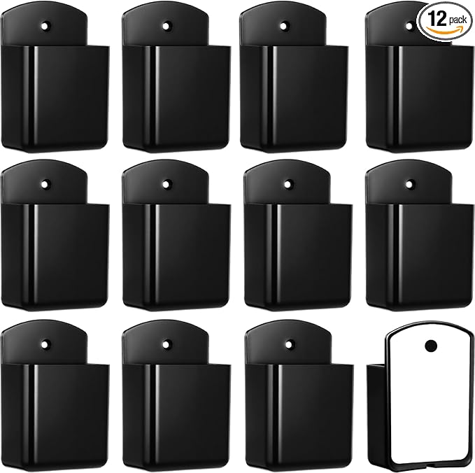 Leinuosen 12 Pcs Remote Control Holder Wall Mount Self Adhesive TV Controller Holder Black TV Remote Organizer Wall Pen Organizer for Home Office School Storage Accessories