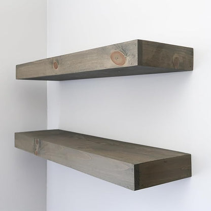 Urbandi Modern Floating Shelves 3 Inches Thick for Wall, Wide Shelves for Kitchen, Living Room, Bedroom, and Bathroom, Natural Pine Wood, Rustic Wooden Shelf, (Set of 2) (Aged Barrel, 36Lx3Hx6D)