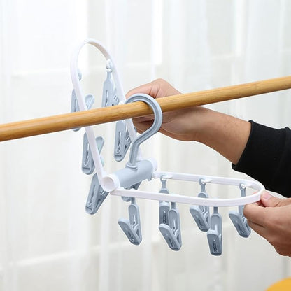 Portable Foldable Clothes Drying Rack, 20 Rotating Clips, Multi-Purpose Laundry Hanger for Underwear, Socks, Indoor/Outdoor Use, Compact, Lightweight, Convenient for Travel and Dorms (Blue)