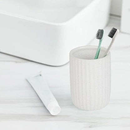 VivaBelle 8 oz Toothbrush Holders for Bathroom, Ceramic Tooth Brushing Dispenser, Small Tooth Brush Organizer for Countertop, Toothpaste Storage Stand, Tumbler Storage Cup for Makeup Brushes -White