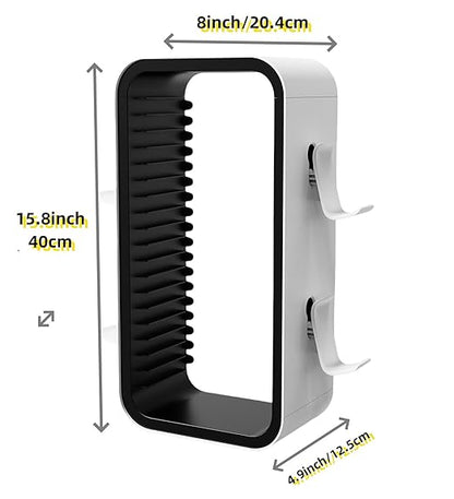 wigmoa Game Storage Tower【15.8INCH】 Compatible with PS5/ Xbox Series S & X/Switch, Universal Video Games Discs Organizers 18 PCS with 4 Controllers Holder, Game Disk Rack Shelf. OYO-1. (Black/Green)