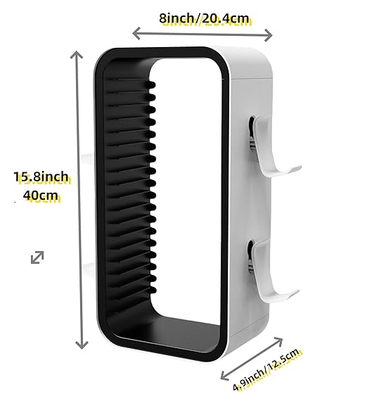 wigmoa Game Storage Tower【15.8INCH】 Compatible with PS5/ Xbox Series S & X/Switch, Universal Video Games Discs Organizers 18 PCS with 4 Controllers Holder, Game Disk Rack Shelf. OYO-1 (White/Black)