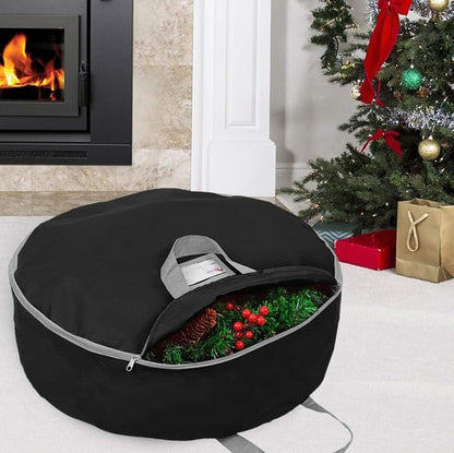 Primode Heavy Duty Christmas Wreath Storage Bag 48" - Handles Made Of Durable 600D Oxford Polyester Material Storage Bag Extra Large 48” Holiday Wreaths Container (Black)