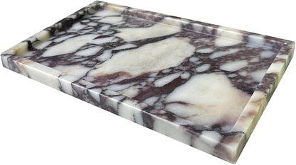 OAIQNUJ Natural Marble Vanity Tray, 9.8"x5.9" Genuine Calacatta Viola Marble Tray for Bathroom/Kitchen/Dresser