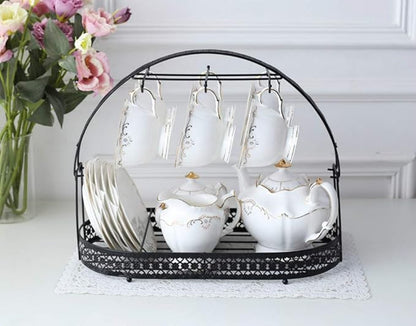Coffee Cup Holder Stand - Wrought Iron Mug Rack and Dishes Organizer - Drainer Storage Drying Rack for Counter, Cabinet, Table, Kitchen, Restaurant, Office (Black B)