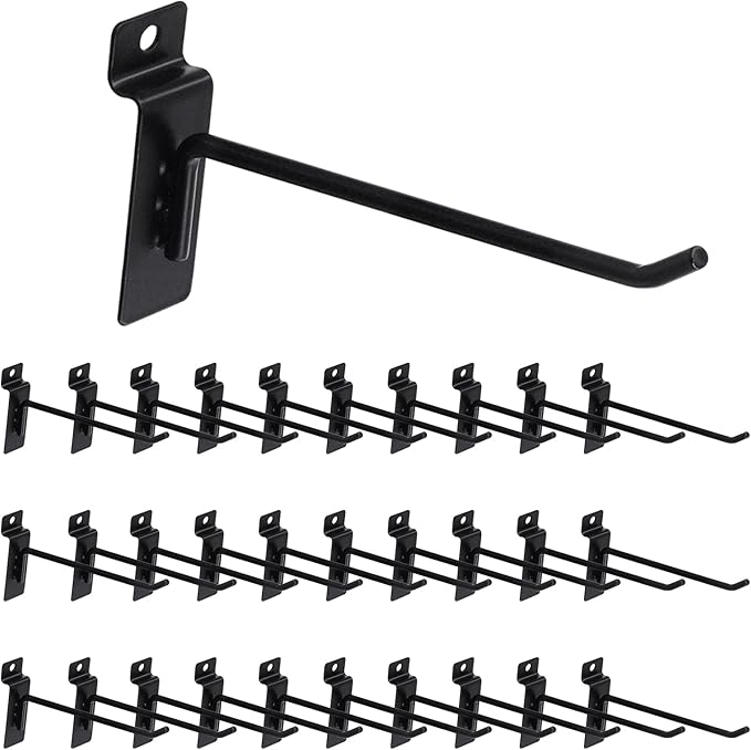 30Pcs 6 Inch/15CM Silver Slatwall Panel Hooks, Heavy Duty Slat Wall Hanging Display Hooks Pegboard Metal Hanger Hook for Gridwall Garage Shop Retail (Wire Diameter 5.6mm/ 0.22”)