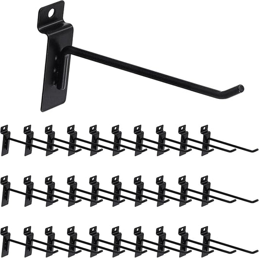 30Pcs 6 Inch/15CM Silver Slatwall Panel Hooks, Heavy Duty Slat Wall Hanging Display Hooks Pegboard Metal Hanger Hook for Gridwall Garage Shop Retail (Wire Diameter 5.6mm/ 0.22”)