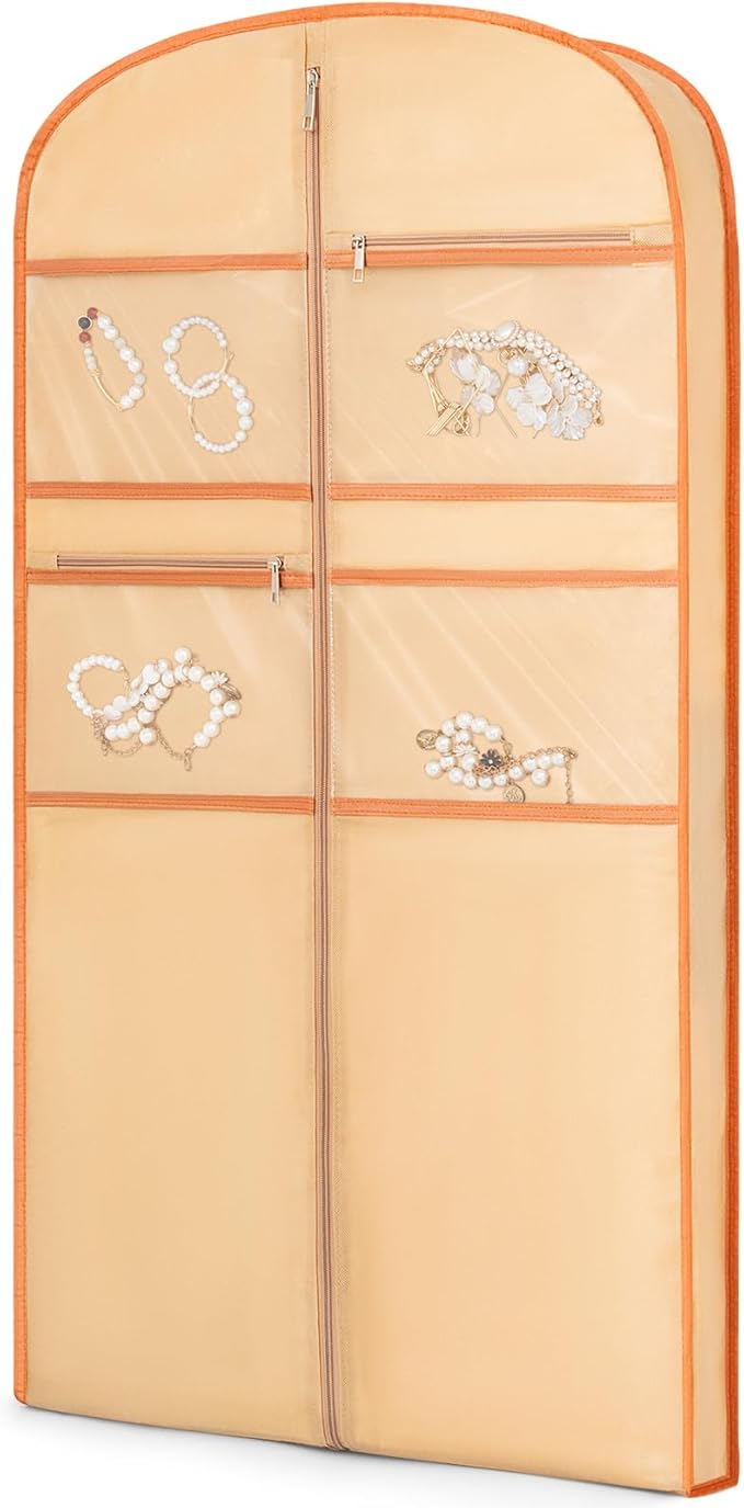 43" Garment Bag for Travel for Hanging Clothes Storage Hanging Suit Cover with Zipper and Accessory Storage for Coats, Dresses, Suits