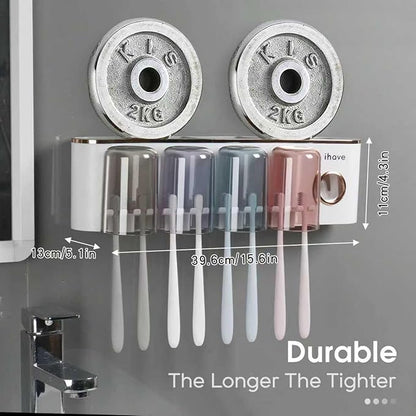 iHave Toothbrush Holders Bathroom Accessories with Toothpaste Dispenser, 4 Cups Toothbrush Holder Wall Mounted Bathroom Decor