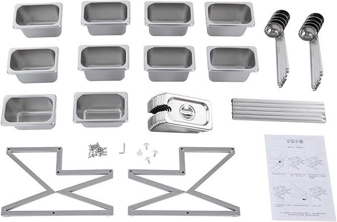 LIYABIN Expandable Stainless Steel Spice Rack Organizer with 10 (1.59 Qt) Lidded Pans, Adjustable 14-25.6 Inch 2-Tier Shelf for Kitchen Counter, Cabinet & Commercial Use