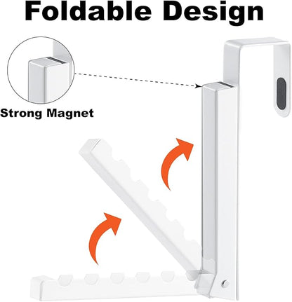 YAZYBHA 2 Pack Over The Door Hooks Hanger for Clothes, Foldable Over The Door Drying Rack for Laundry, Overdoor Hanger Hook with 6 Groves for Towel, Coat, White