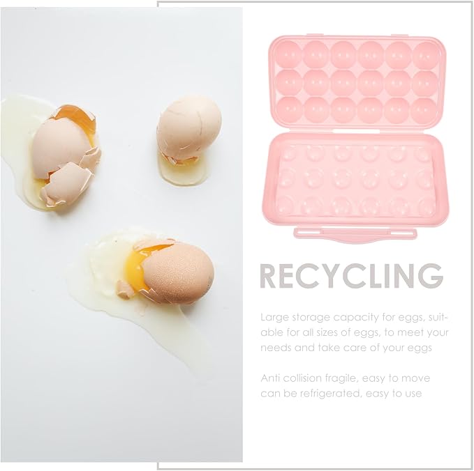 UPKOCH Pink Plastic Egg Container for Refrigerator 18-Egg Storage Organizer with Lid Stackable Holder for Kitchen Fridge Reusable Fresh Box