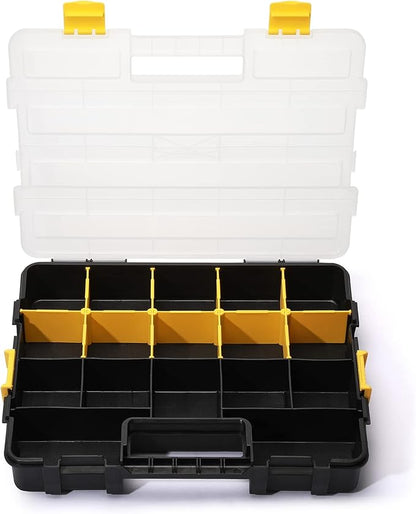 MIXPOWER 2 Pieces 34-Compartment Toolbox Organizer sets, 20 Removable Dividers, Black/Yellow, 2 Pieces Set, Excellent for Screws, Nuts, Small Parts