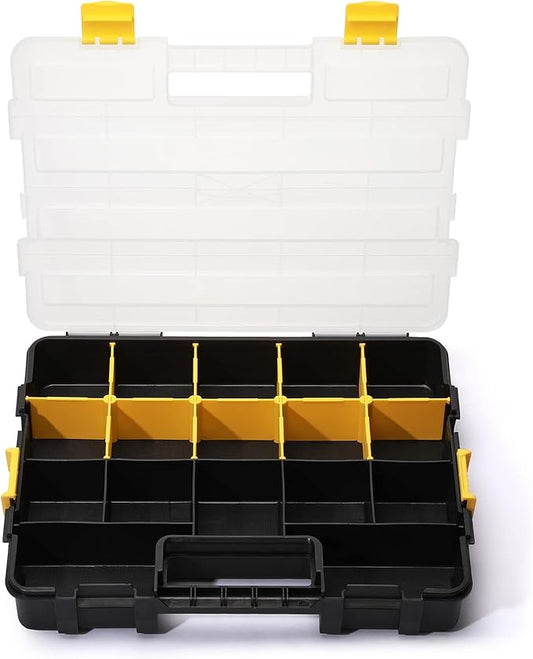 MIXPOWER 2 Pieces 34-Compartment Toolbox Organizer sets, 20 Removable Dividers, Black/Yellow, 2 Pieces Set, Excellent for Screws, Nuts, Small Parts